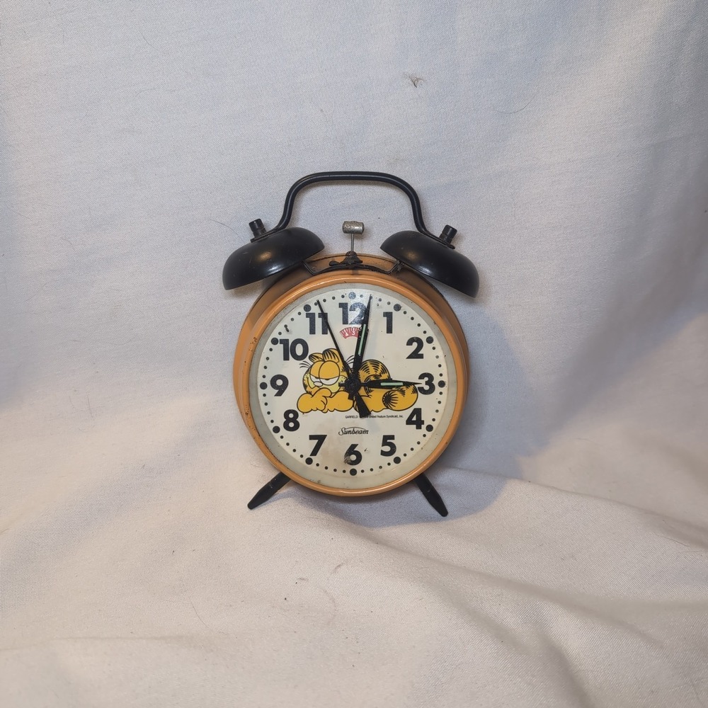 Vintage Sunbeam Garfield Wind Up Orange Clock Alarm Not Working